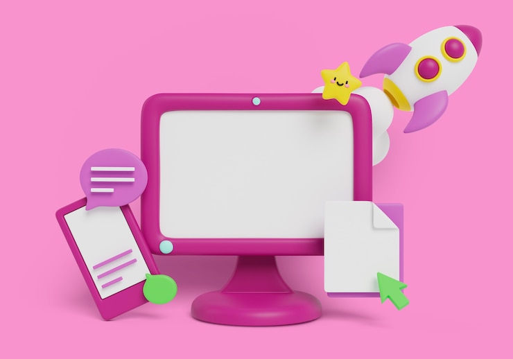 PSD gratuito illustrazione 3d con banner di vendita sullo schermo del dispositivo vuoto