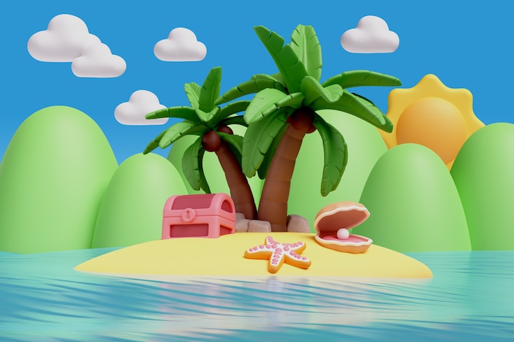 PSD gratuito illustrazione 3d con paesaggio acquatico e natura