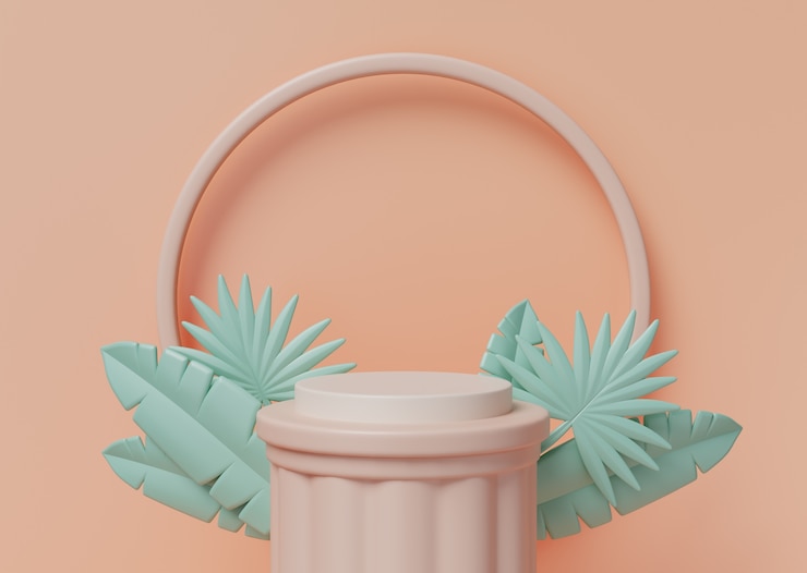 PSD gratuito illustrazione 3d con podio color pesca