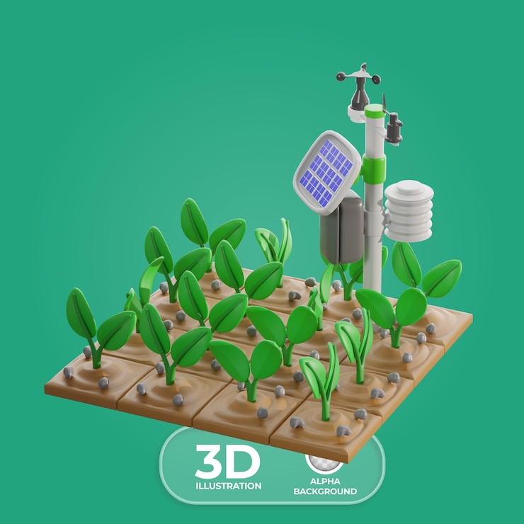 PSD gratuito illustrazione 3d del dispositivo della stazione meteorologica sul campo