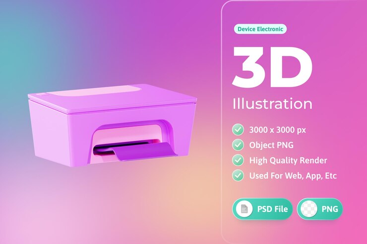 PSD gratuito illustrazione 3d del dispositivo elettronico della stampante