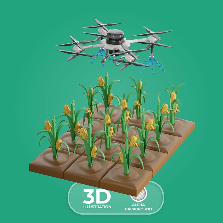 PSD gratuito illustrazione 3d del drone autonomo per la spruzzatura delle colture