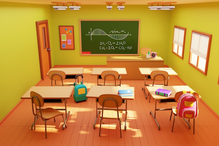 PSD gratuito illustrazione 3d dell'aula scolastica