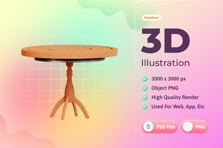 PSD gratuito illustrazione 3d dell'icona del tavolo da pranzo della mobilia