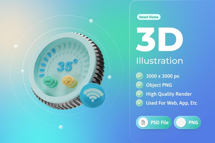 PSD gratuito illustrazione 3d dell'impostazione della temperatura della casa intelligente