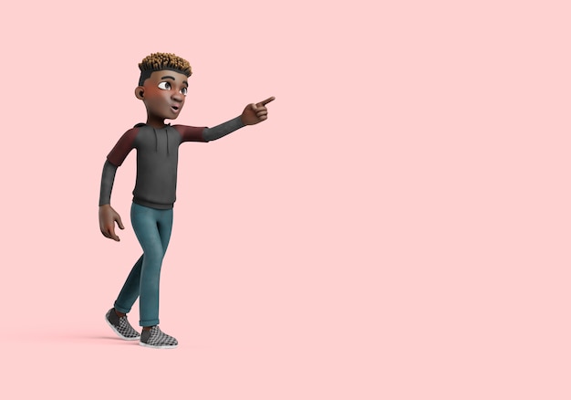 illustrazione 3d della posa del personaggio maschile che punta e cammina