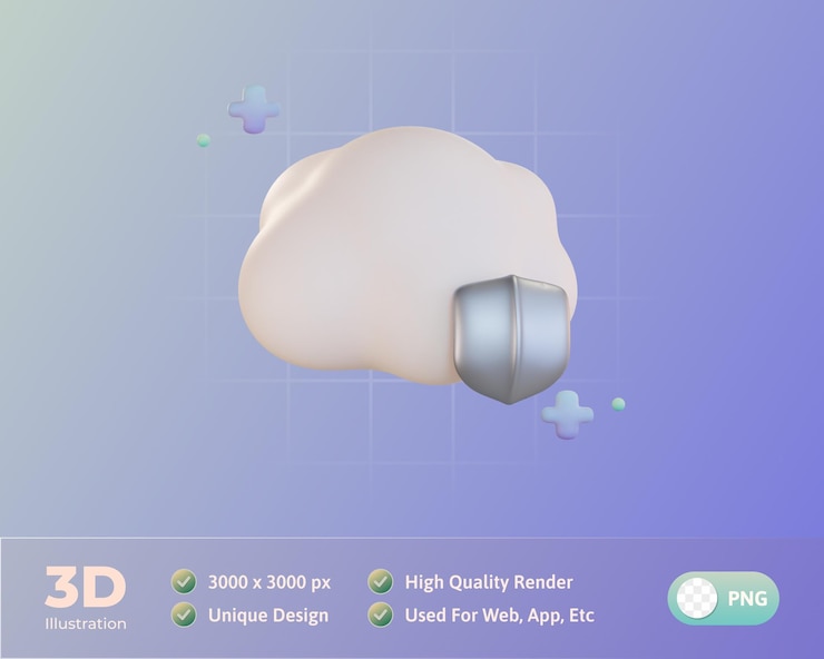 PSD gratuito illustrazione 3d di protezione del sistema cloud