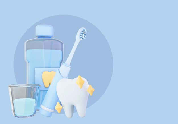 illustrazione 3d per dentista con denti e spazzolino da denti