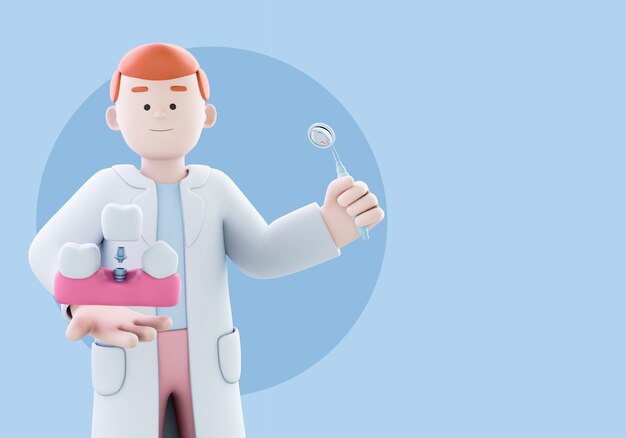 illustrazione 3d per dentista con ortodontista maschio