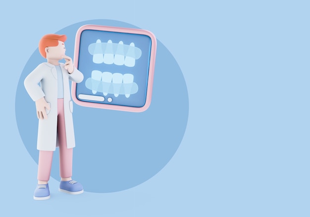 illustrazione 3d per dentista con ortodontista maschio