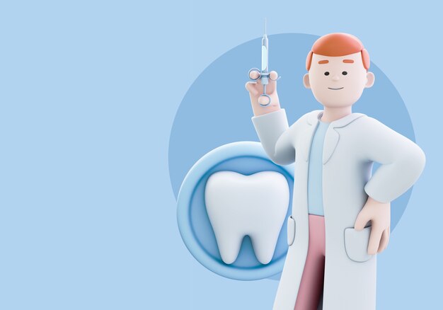 illustrazione 3d per dentista con ortodontista maschio