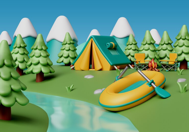 PSD gratuito illustrazione 3d per il campeggio all'aperto