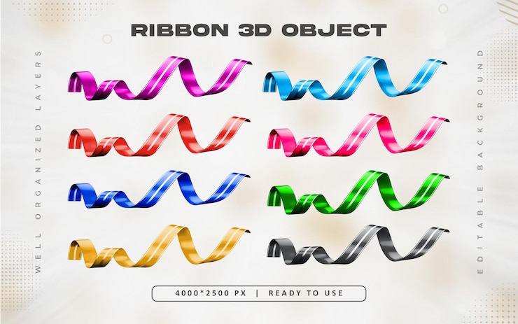 PSD gratuito illustrazione colorata del set di nastri 3d