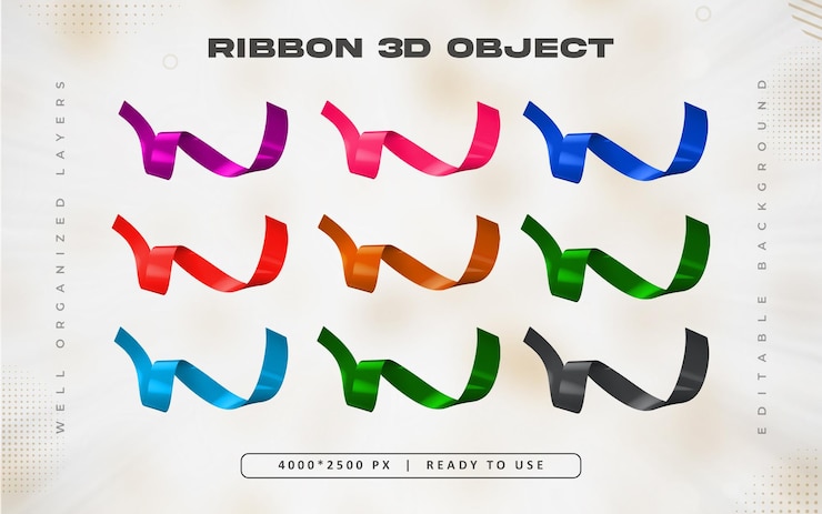 PSD gratuito illustrazione colorata del set di nastri 3d