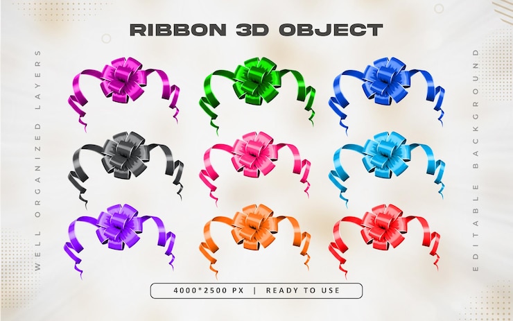 PSD gratuito illustrazione colorata del set di nastri 3d