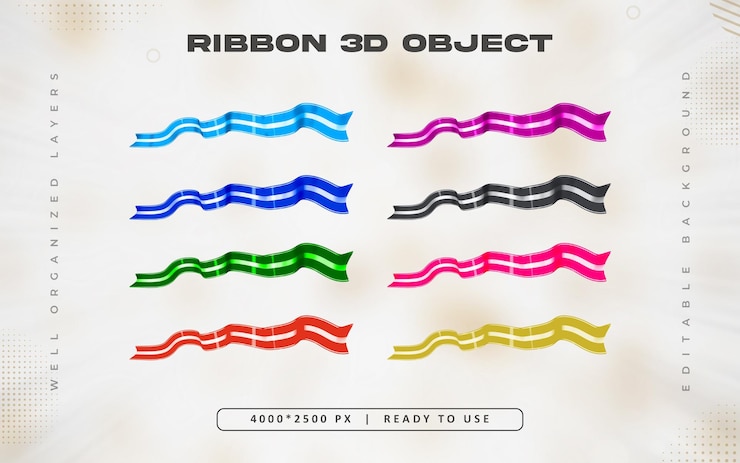 PSD gratuito illustrazione colorata del set di nastri 3d