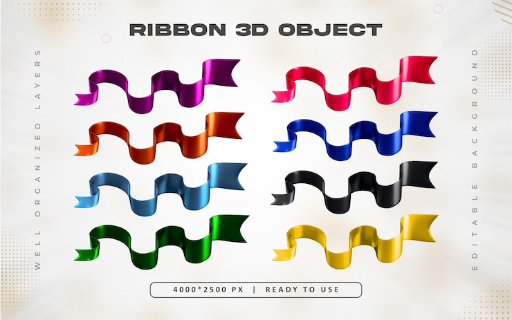 PSD gratuito illustrazione colorata del set di nastri 3d
