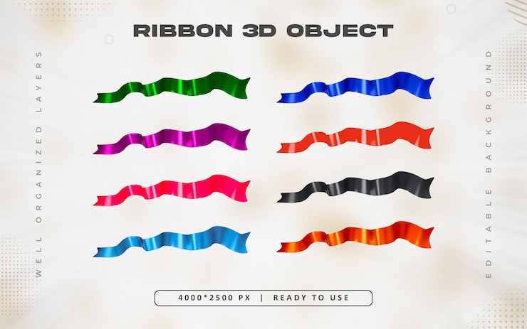 PSD gratuito illustrazione colorata del set di nastri 3d