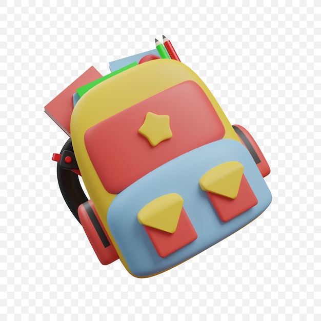 Illustrazione di rendering 3d dell'icona isolata della borsa di scuola