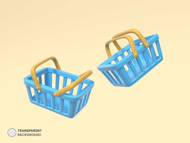 Illustrazione di rendering 3d isolata dell'icona del carrello della spesa vuota