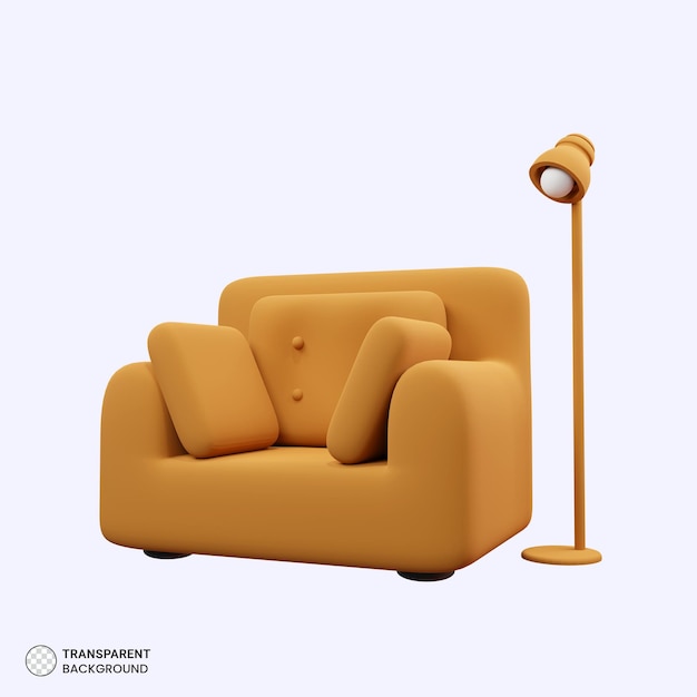 Illustrazione di rendering 3d isolata dell'icona Set divano accogliente