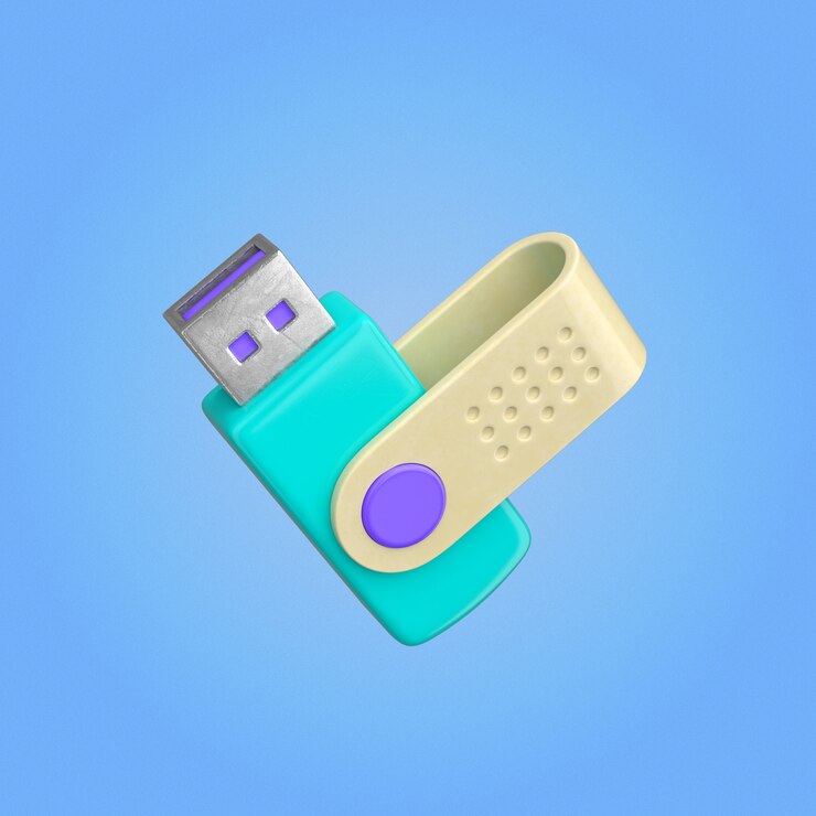 PSD gratuito illustrazione di un'unità flash usb renderizzata in 3d