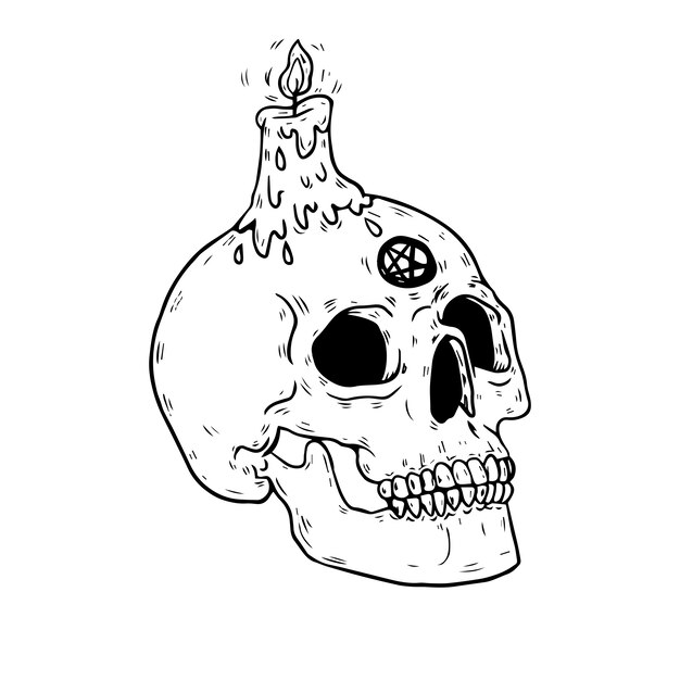 Illustrazione realistica di Halloween disegnata a mano con teschio e candela