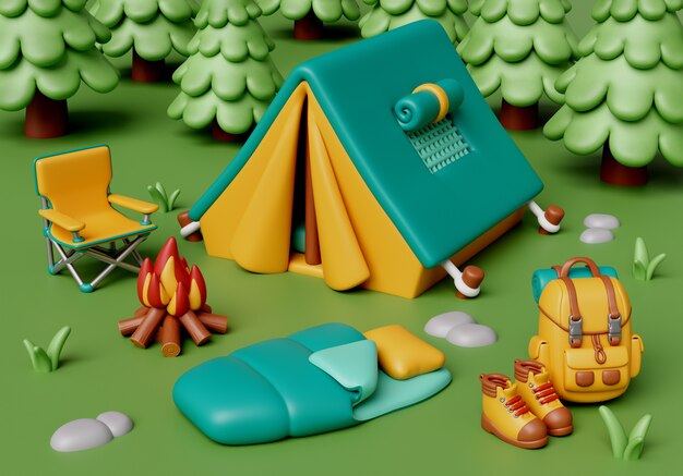 Ilustración 3D para acampar al aire libre