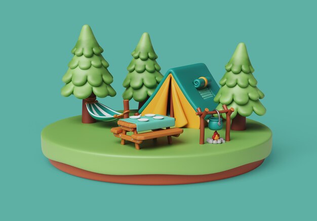 Ilustración 3D para acampar al aire libre