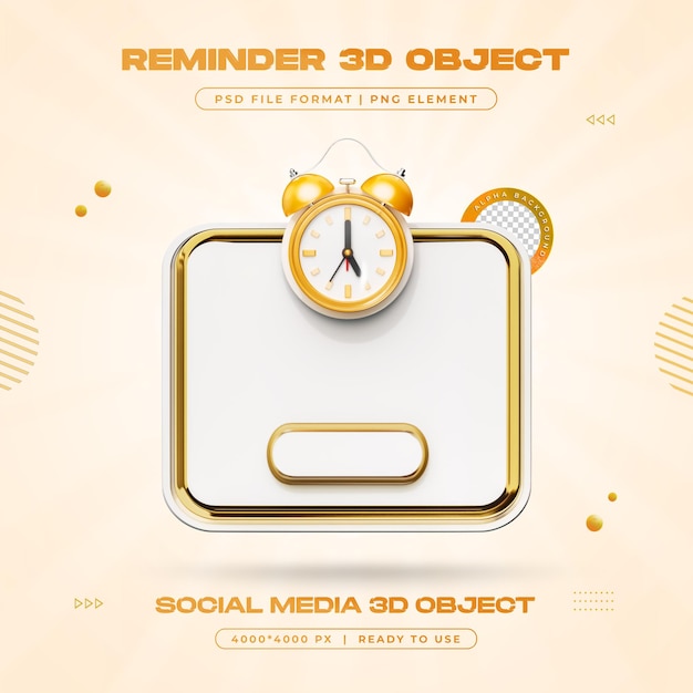 Ilustración 3D aislada de la notificación de alarma