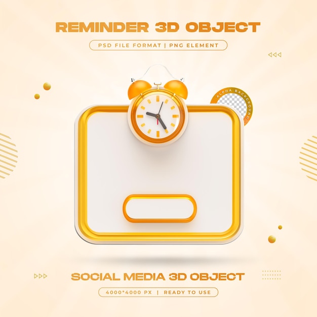 Ilustración 3D aislada de la notificación de alarma