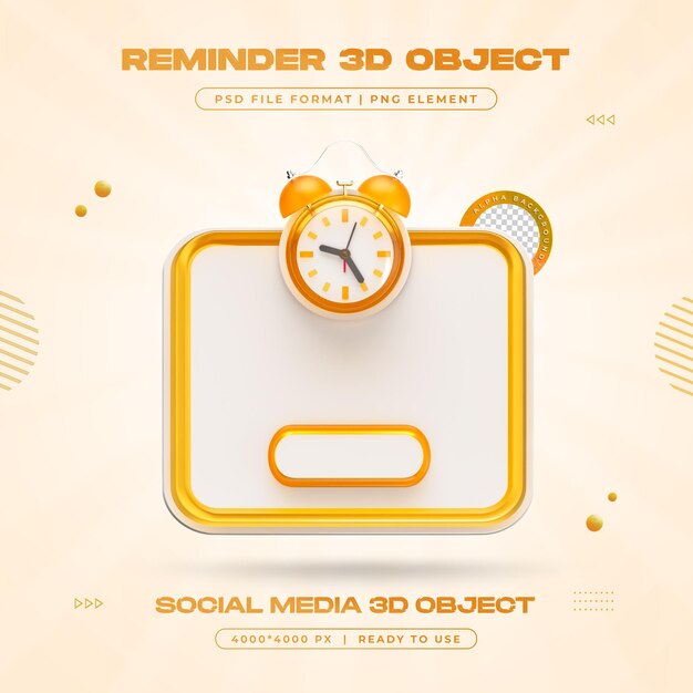 Ilustración 3D aislada de la notificación de alarma
