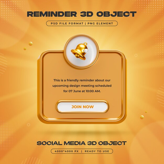 Ilustración 3D aislada de la notificación de alarma