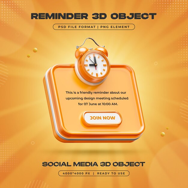 Ilustración 3D aislada de la notificación de alarma