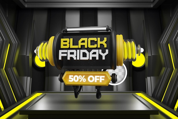 PSD gratuito ilustración 3d de banner amarillo de viernes negro