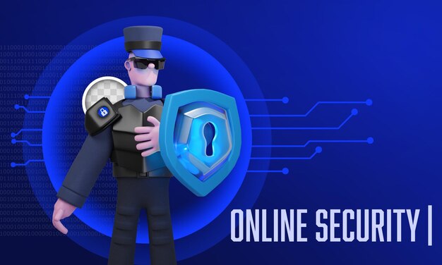 Ilustración 3d de banner de seguridad en línea