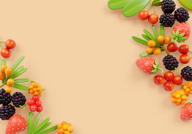 Ilustración 3D con bayas naturaleza muerta