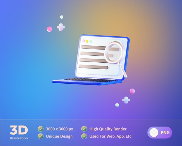 Ilustración 3d de búsqueda de datos