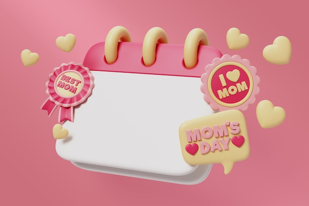 Ilustración 3D con un cartel de ventas en blanco para el día de las madres