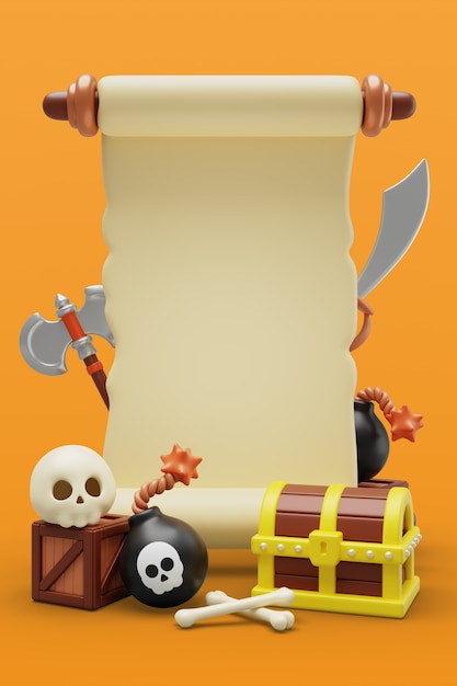 PSD gratuito ilustración en 3d con un cartel de ventas de piratas en blanco