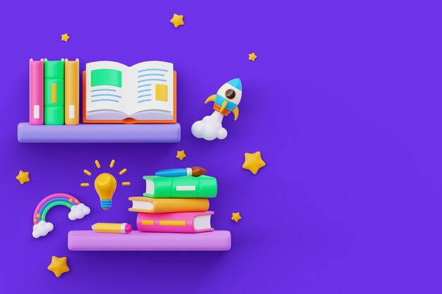 Ilustración en 3D para la celebración del Día Mundial del Libro