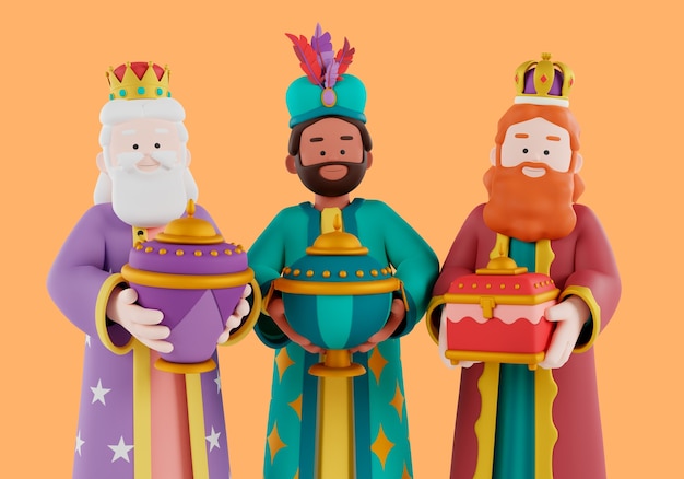 Ilustración 3d de la celebración de los tres reyes magos