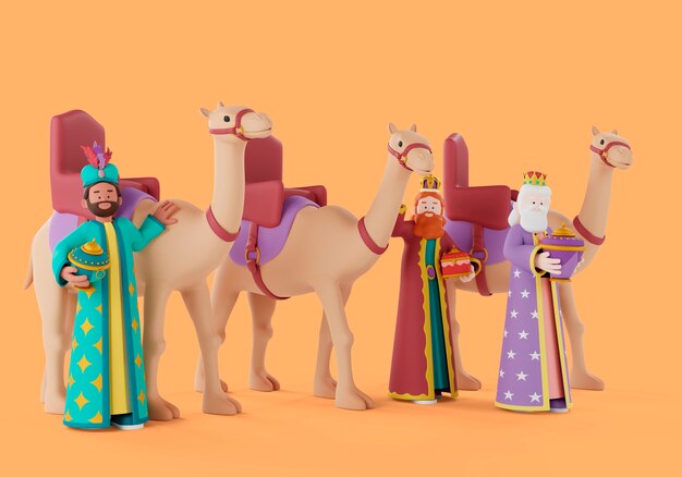 Ilustración 3d de la celebración de los tres reyes magos