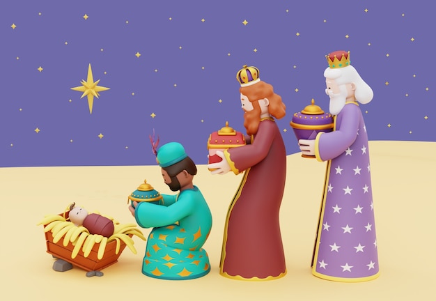 PSD gratuito ilustración 3d de la celebración de los tres reyes magos