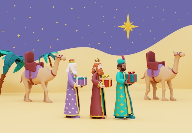 PSD gratuito ilustración 3d de la celebración de los tres reyes magos