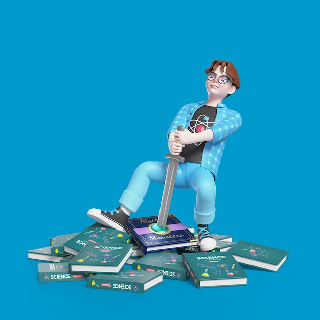 Ilustración 3D de chico nerd posando