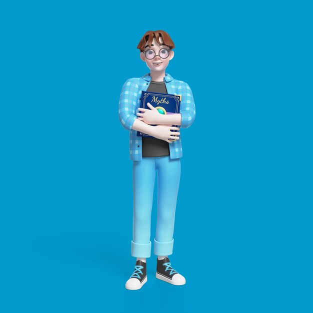Ilustración 3D de chico nerd posando