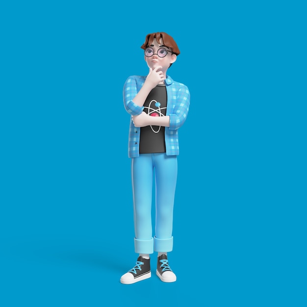 Ilustración 3D de chico nerd posando