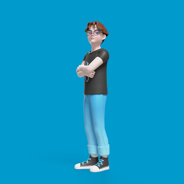 PSD gratuito ilustración 3d de chico nerd posando