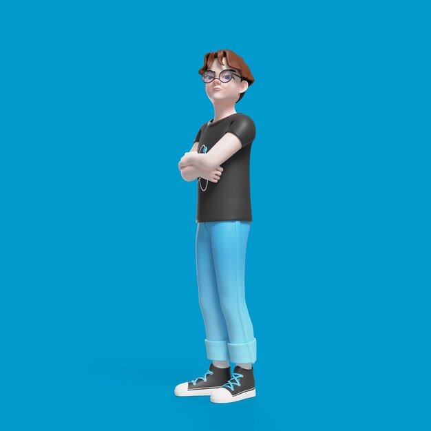 Ilustración 3D de chico nerd posando